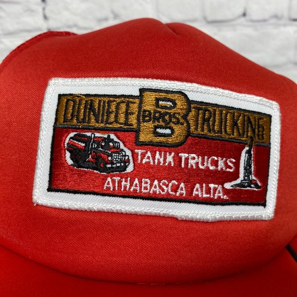 Vintage Trucker hat Mesh Cap Snapback Red Black Stripes DUNIECE Bros. Trucking - Picture 6 of 10